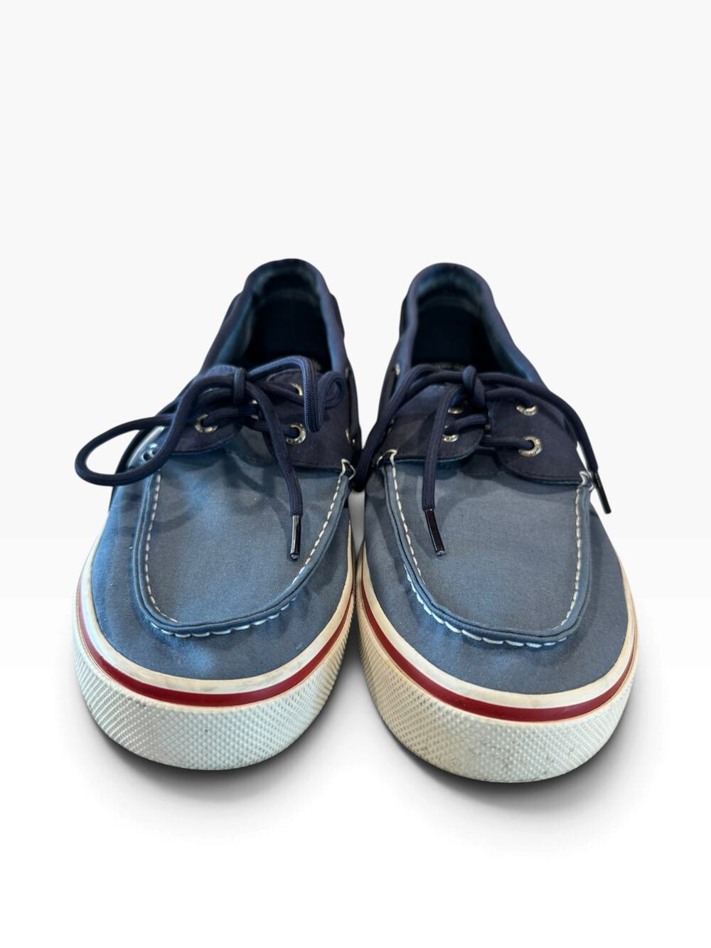 Sperry Men’s 11.5 Light Blue Boat Shoes Navy Trim Red Stripe Casual Loafers